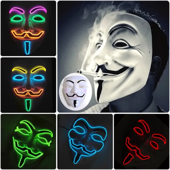 Halloween V-Vendetta Masque LED Masque Clignotant Lumineux Masques De Fête  Light Up Dance Halloween Cosplay - Oran…